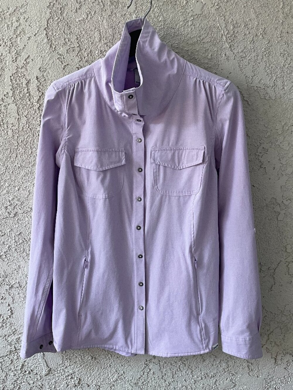 Duluth Trading Co Women’s Purple Striped Roll Tab Sleeve Button Down Shirt XS